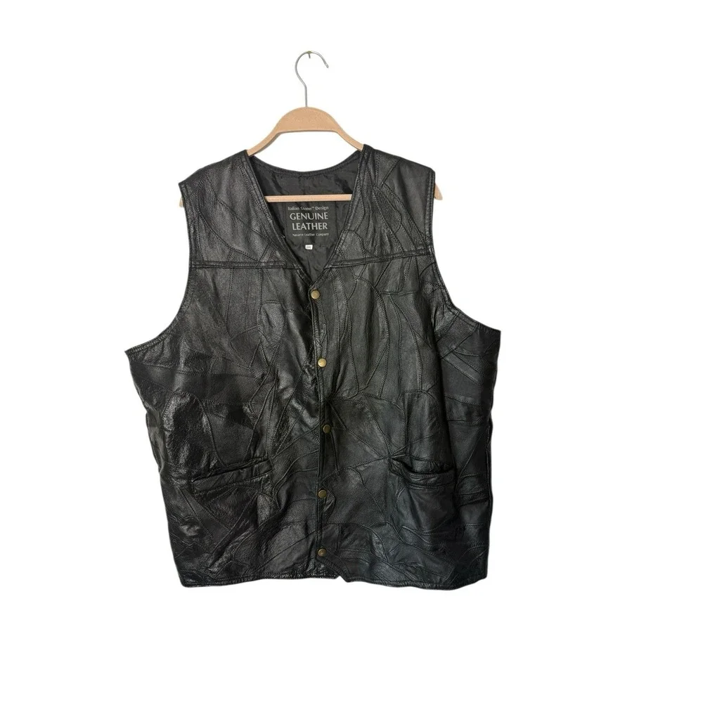 Italian Stone Mens Leather Vest XXXL Black Navarre Leather Patchwork Bike‎